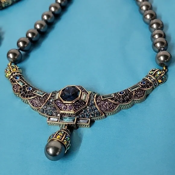 7 PIECE Heidi Daus Lavish Layers Crystal Accented Necklace Bracelet Ring Earring - Picture 2 of 16